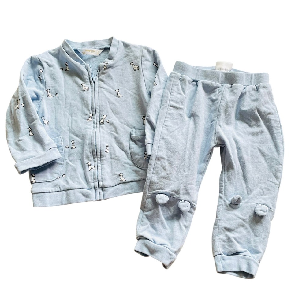 Mayoral Tracksuit Light Blue Giraffe Print Zip Hoodie Joggers Kids 6-9M Animal
